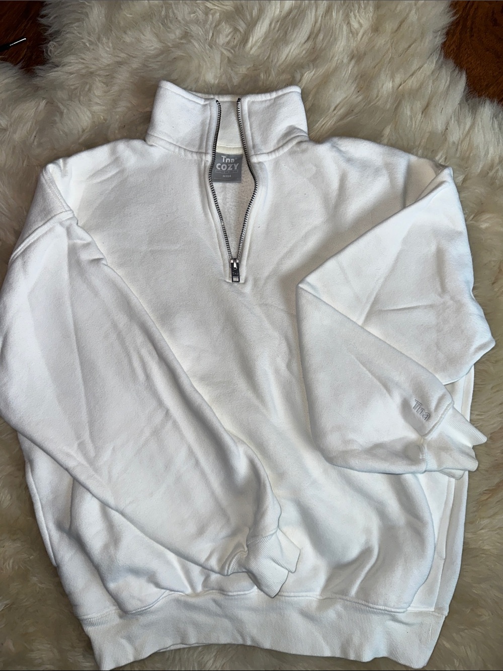 TNA White Half-Zip Cozy Mock Neck Sweatshirt